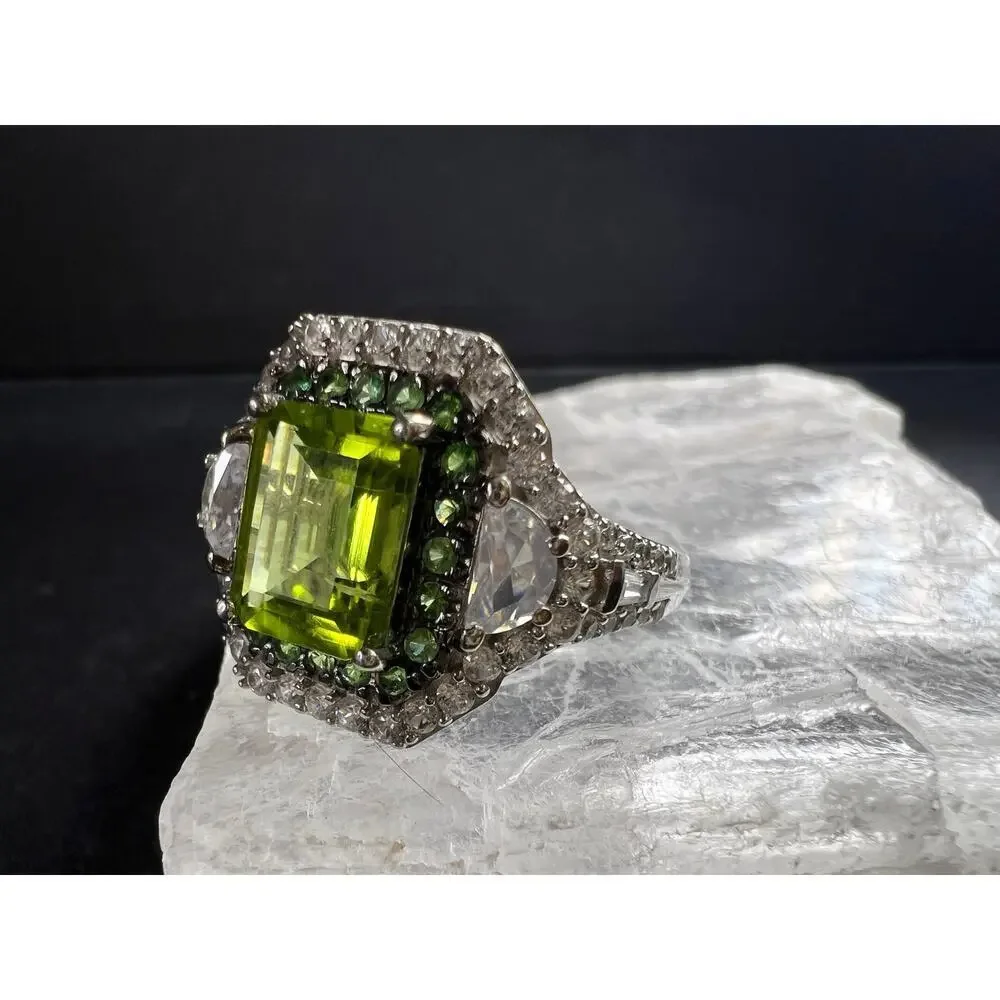 D’Joy Peridot Tsavorite Zircon Halo Ring 4.30ctw Sz 8